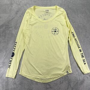 Salty Crew Shirt Womens Small Yellow Scoop Neck Find Refuge In The Sea Dos Palms